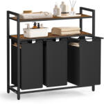 VASAGLE 3 Rekeszes Szennyeskosár MDF és Acél Vázzal Rusztikus Barna és Fekete (EUZ-BLH213B01)