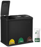 SONGMICS 3 rekeszes szelektív hulladékgyűjtő pedálos szemetes acél fekete 24 literes (EUZ-LTB24BK)