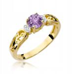 Tessoria Arany gyűrű 585 14K briliánsokkal, Ametiszt 0, 50CT levél motívum (W-14 (ametyst))