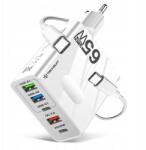 Techsuit töltő 65W 5xUSB GaN Usb-c kábel 1m fehér (5949419284142)