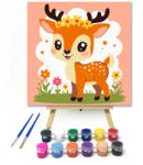  Mosolygós őzike - gyerek számfestő készlet - 30×30 cm (Keretre feszítve)
