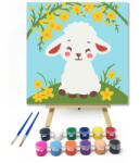  Kis bárány sárga virágokkal - gyerek számfestő készlet - 50×50 cm (Keret nélkül)