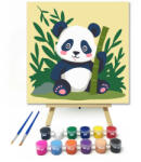  Békés pandamaci bambusszal - gyerek számfestő készlet - 20×20 cm (Keretre feszítve)
