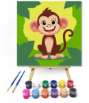  Kedves majom mosolya - gyerek számfestő készlet - 20×20 cm (Keretre feszítve)