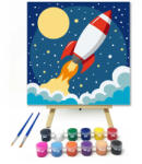  Űrrakéta útja - gyerek számfestő készlet - 40×40 cm (Keretre feszítve)