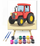  Piros traktor - gyerek számfestő készlet - 30×30 cm (Keret nélkül)
