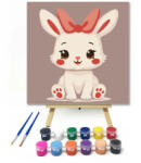  Mosolygós nyuszi masnija - gyerek számfestő készlet - 40×40 cm (Keret nélkül)