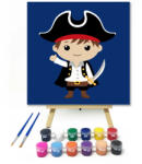  Vidám kalózfiú karddal - gyerek számfestő készlet - 20×20 cm (Keretre feszítve)