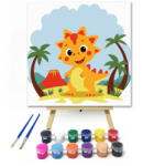  Vidám dinoszaurusz nyara - gyerek számfestő készlet - 50×50 cm (Keret nélkül)