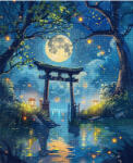 Figured Art Set goblen cu diamante, cu sasiu, Torii sub clar de luna si licurici, 40x50 cm (DP-FA10568-Y)