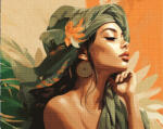 Figured Art Set goblen cu diamante, cu sasiu, Femeie cu turban verde, 40x50 cm (DP-FA10245-Y)