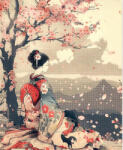 Figured Art Set goblen cu diamante, cu sasiu, Gheisa si sakura, 40x50 cm (DP-FA10580-Y)