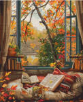 Figured Art Set goblen cu diamante, cu sasiu, Citind toamna, 40x50 cm (DP-FA10453-Y)