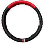  Husa volan M (38 cm) din piele ecologica si silicon, negru-rosu WK-1404 (181024-4)