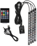  Kit LED interior auto RGB 12 SMD cu telecomanda si Bluetooth, 4 benzi 22 cm (080225-23)