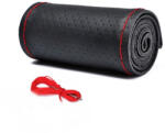 Husa volan din piele perforata 2XL 45 cm, cu ac si ata, negru cu cusatura rosie (030523-19)