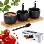 Vilde Set servire 3 boluri ceramice cu lingurițe Vilde - Pe tavă din bambus, negru mat (139686)