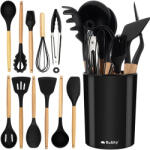 Ruhhy Set ustensile de bucătărie din silicon Ruhhy - 12 piese cu suport, negru (21804)