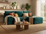  Coltar extensibil de colt VENORIA SLIM, petrol, reversibil, 200x143 cm + 2 perne GRATUIT