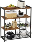 VASAGLE Konyhai állópolc konyhasziget tárolópolcokkal, akasztókkal, drótkosárral, rusztikus barna 80x35x95cm