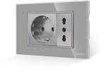 Luxion Priza Schuko + Universala Italiana cu Rama din Sticla LUXION, Standard Italian, 3M SmartElectro IntelligentHouse (LXI-045/52GF-GY)