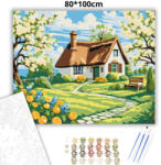  Nádtetős házikó - számfestő készlet - 80×100 cm (Keretre feszítve)