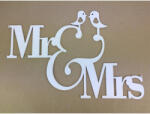  Natúr fa - "MR&MRS" madárkás felirat fehér 28x42cm - esküvői és kerti parti dekorációhoz