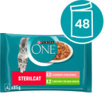 ONE Sterilizált tasakok macskáknak pulykával, lazaccal, lében 48x85g
