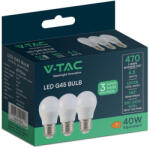V-TAC LED izzó gömb alakú E27, 4, 5w, 6500K, hideg fehér, 470lm, 180°, fehér, CRI>80, 3 db/csomag, V-TAC, 217364 (217364)