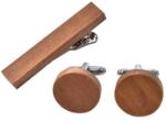  Férfi szett fából mandzsetta gombok kör alakú kapocs nyakkendőre: Cseresznyefából
