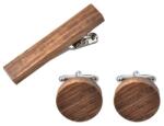  Férfi szett fából mandzsetta gombok kör alakú kapocs nyakkendőre: Diófából