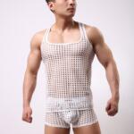  Férfi erotikus lyukacsos póló: L Fehér