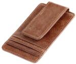 Mini pénztárca, kártya tartó, RFID, mágnessel, eredeti bőrrel: Világosbarna