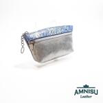 Amnisu Ezüst - kék virág mintás kettő cipzáras kulcstartó B1004