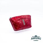 Amnisu Sötét piros lakk krokkómintás egy cipzáras egyenes swarovski köves bőr kulcstartó E5022