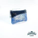 Amnisu Fekete gyűrt lakk - kék virág mintás ívelt egy cipzáras bőr kulcstartó C8007