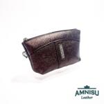 Amnisu Sötétbarna egy cipzáras egyenes swarovski köves bőr kulcstartó E9001