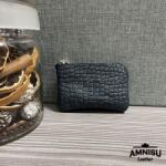 Amnisu Sötétzöld krokkómintás egy cipzáras bőr kulcstartó A7006