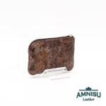 Amnisu Sötétbarna márványmintás egy cipzáras bőr kulcstartó - LIMITÁLT A9002