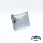 Amnisu Ezüst mintás - króm kígyómintás ívelt egy cipzáras bőr kulcstartó C1007-1009