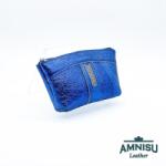 Amnisu Metál királykék egy cipzáras egyenes swarovski köves bőr kulcstartó E6018