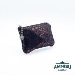 Amnisu Metál lila pöttyös egy cipzáras bőr kulcstartó A4027