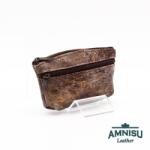 Amnisu Sötétbarna márványmintás kettő cipzáras bőr kulcstartó - LIMITÁLT B9002
