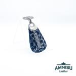 Amnisu Ezüst - fekete virág mintás csepp alakú swarovski köves bőr kulcstartó H8029