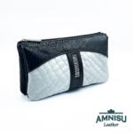 Amnisu Fekete gyűrt lakk - fehér lakk krokkómintás egyenes swarovski köves női pénztárca G8007-3013