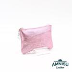 Amnisu Metál rózsaszín ívelt egy cipzáras bőr kulcstartó C4001