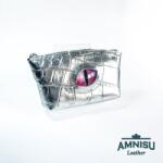 Amnisu Ezüst krokkómintás egy cipzáras bőr kulcstartó sárkány szemmel F1002