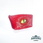 Amnisu Piros krokkómintás egy cipzáras bőr kulcstartó sárkány szemmel F5007