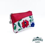 Amnisu Piros - matyó mintás ívelt egy cipzáras bőr kulcstartó C5017