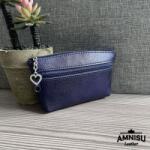 Amnisu Metál sötétkék kettő cipzáras bőr kulcstartó B6012